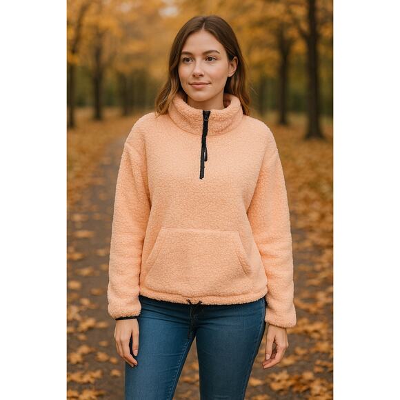Cozy Soft Peach Sherpa Quarter Zip Pullover No Boundaries Women’s XL - Picture 1 of 5